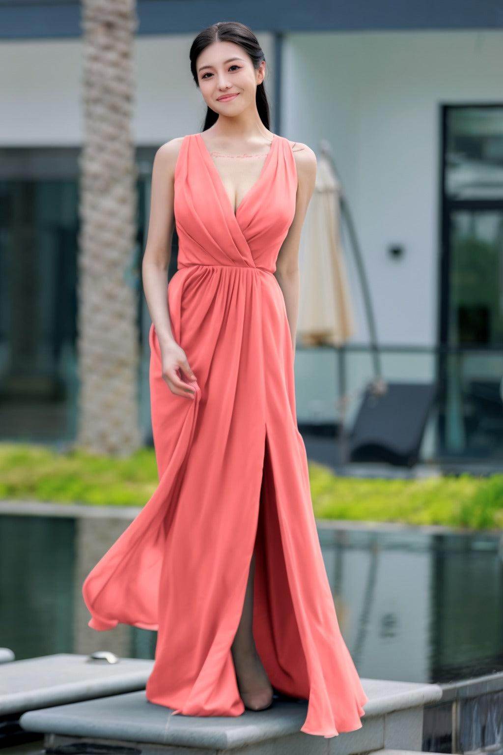 A-Line Floor Length Chiffon Bridesmaid Dress CB0708 - COCOMELODY